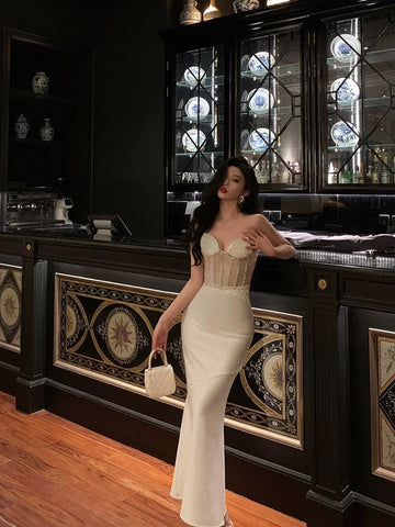 Mermaid Sweetheart Date Night Dress White Prom Dresses Party Dress Birthday Outfits SD796